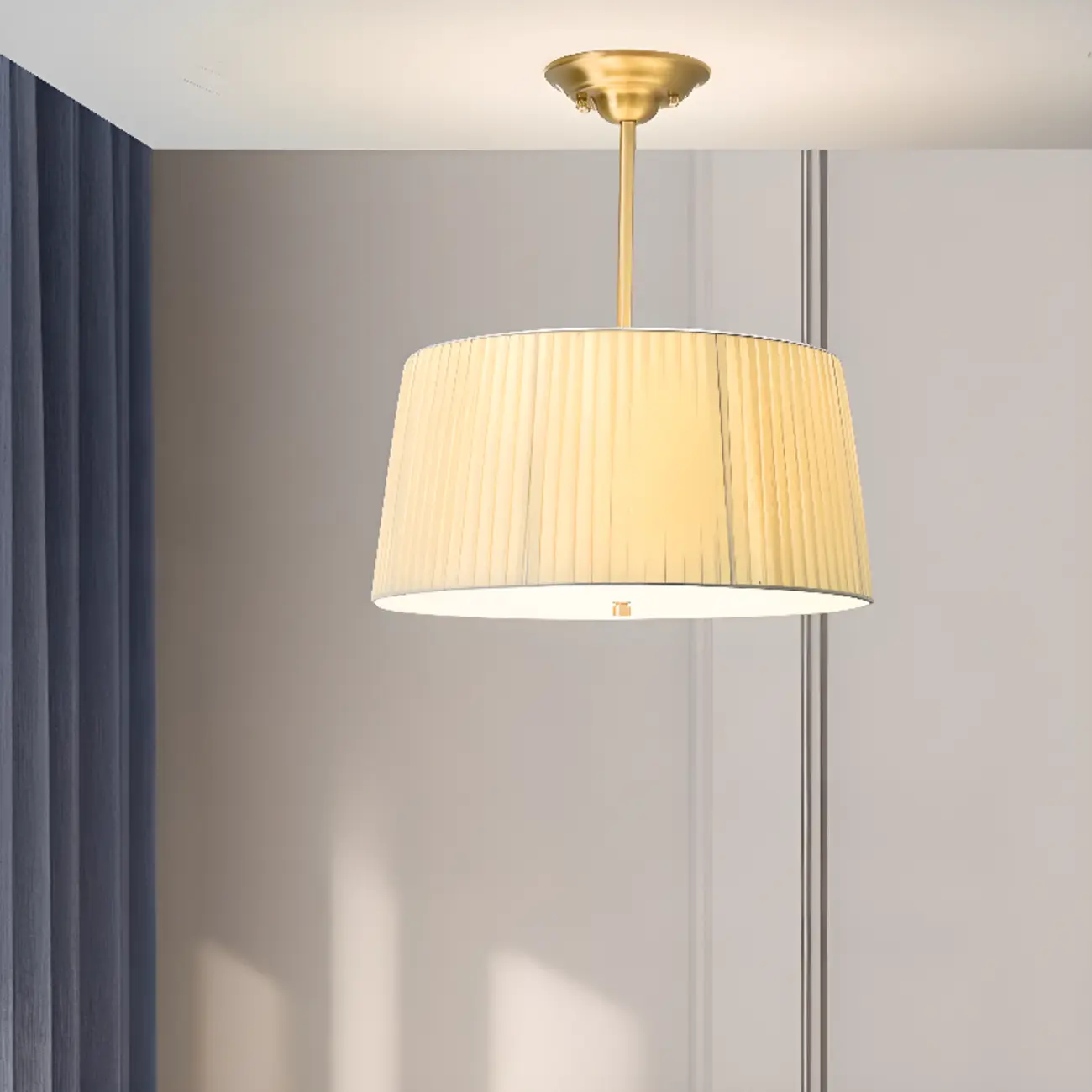 Minimalist Colonial White Drum Gold Semi Flush Ceiling Light Image - 20 | homeyfad