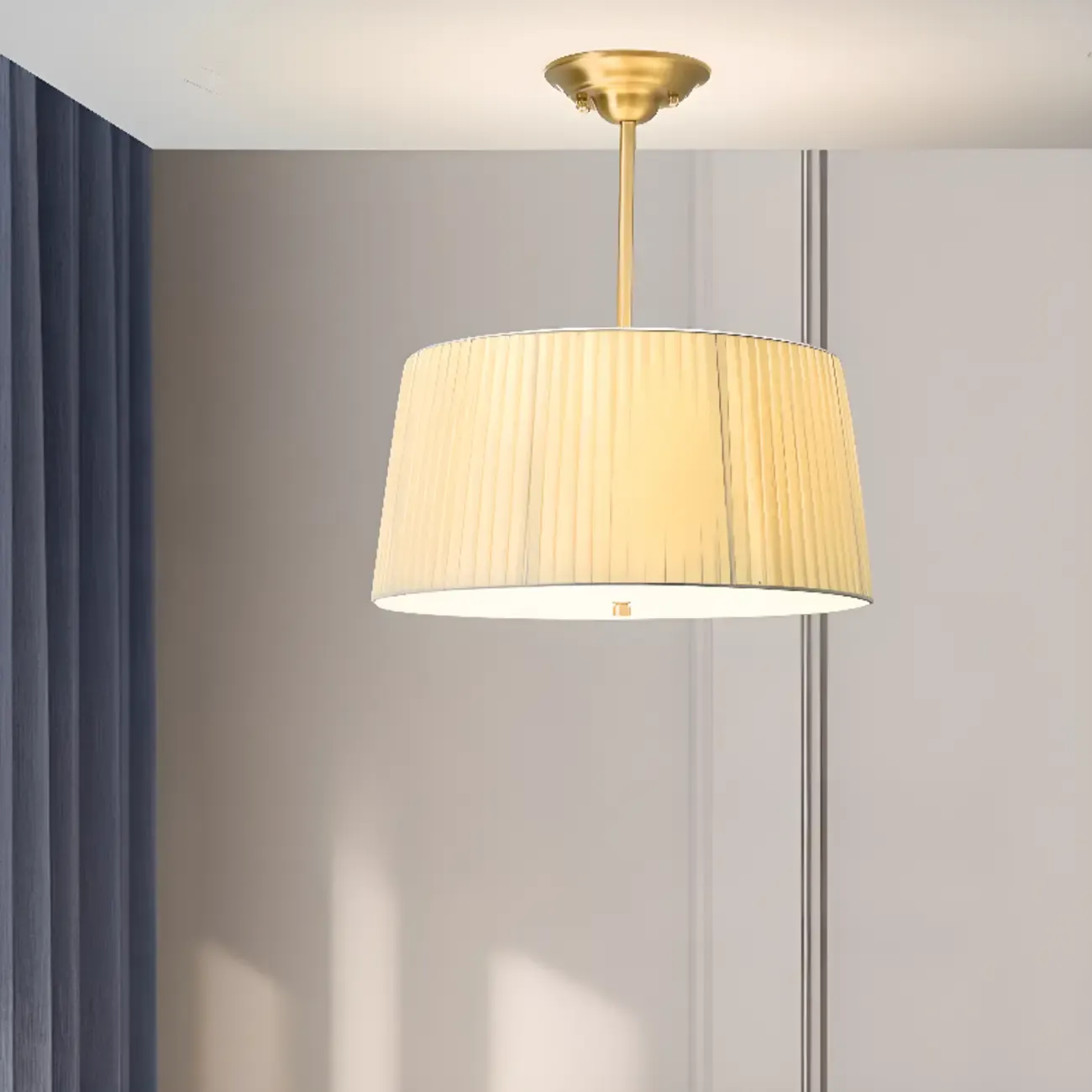 Minimalist Colonial White Drum Gold Semi Flush Ceiling Light Image - 20