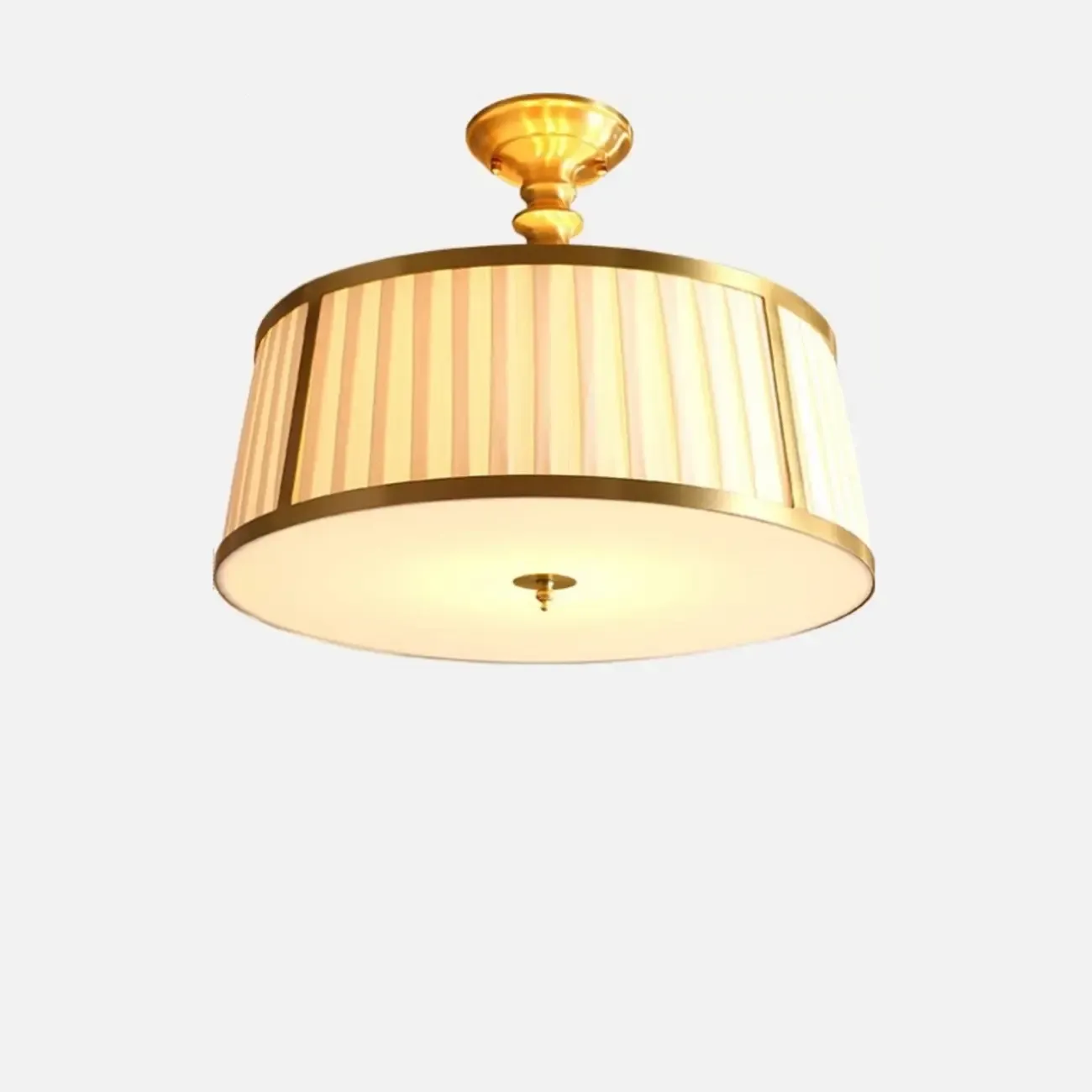 Minimalist Colonial White Drum Gold Semi Flush Ceiling Light Image - 7
