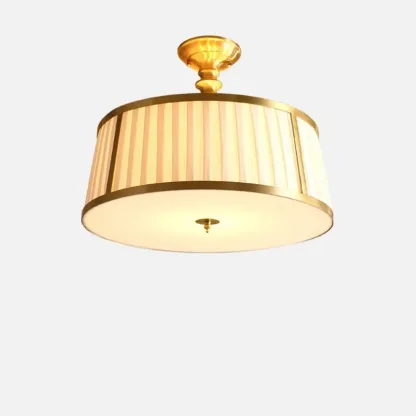 Minimalist Colonial White Drum Gold Semi Flush Ceiling Light Image - 7
