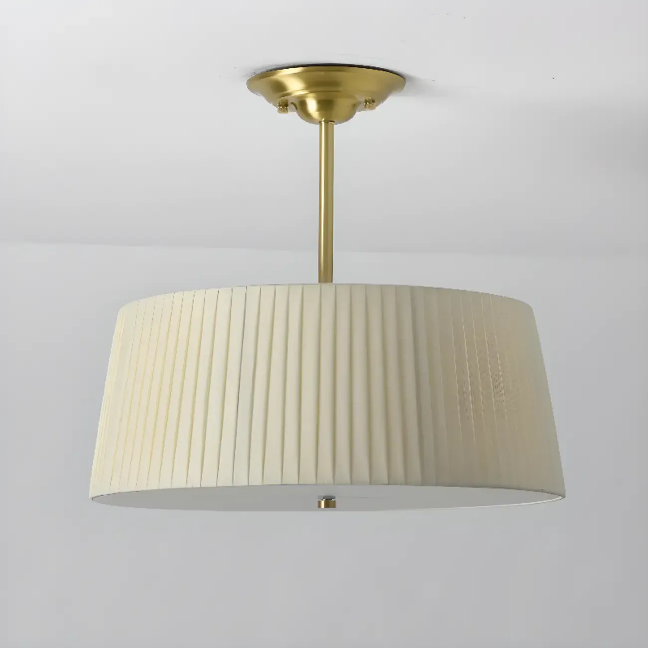 Minimalist Colonial White Drum Gold Semi Flush Ceiling Light Image - 9