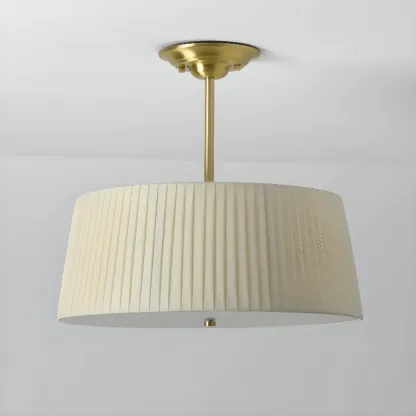 Minimalist Colonial White Drum Gold Semi Flush Ceiling Light Image - 9