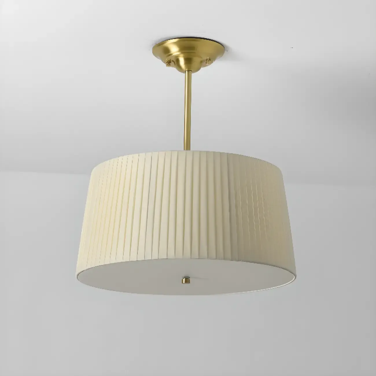 Minimalist Colonial White Drum Gold Semi Flush Ceiling Light Image - 10