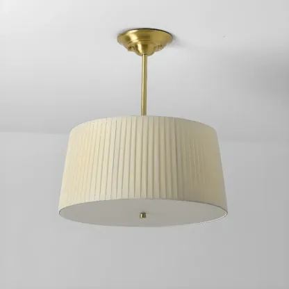 Minimalist Colonial White Drum Gold Semi Flush Ceiling Light Image - 10