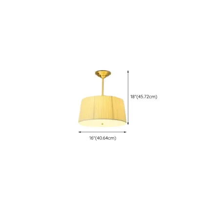 Minimalist Colonial White Drum Gold Semi Flush Ceiling Light Image - 17
