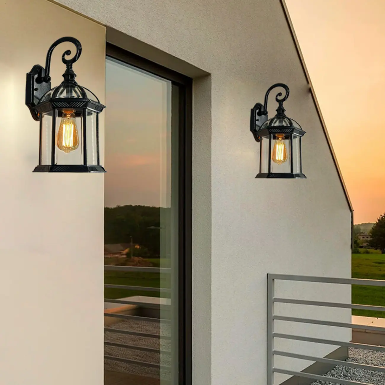 Small Size Modern Metal Lantern Glass Shade Outdoor Wall Light Image - 2 | homeyfad