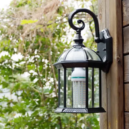 Small Size Modern Metal Lantern Glass Shade Outdoor Wall Light Image - 3