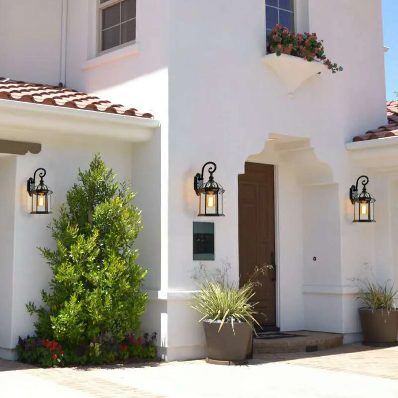 Small Size Modern Metal Lantern Glass Shade Outdoor Wall Light Image - 4 | homeyfad