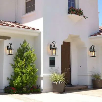 Small Size Modern Metal Lantern Glass Shade Outdoor Wall Light Image - 4