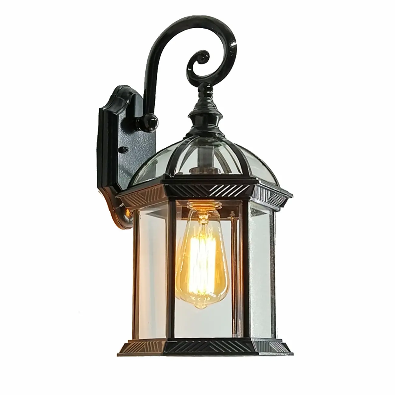 Small Size Modern Metal Lantern Glass Shade Outdoor Wall Light Image - 5 | homeyfad