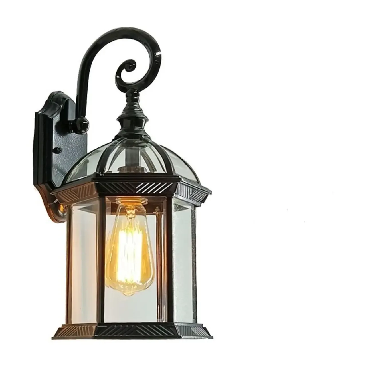 Small Size Modern Metal Lantern Glass Shade Outdoor Wall Light Image - 6