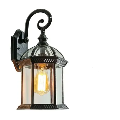 Small Size Modern Metal Lantern Glass Shade Outdoor Wall Light Image - 6