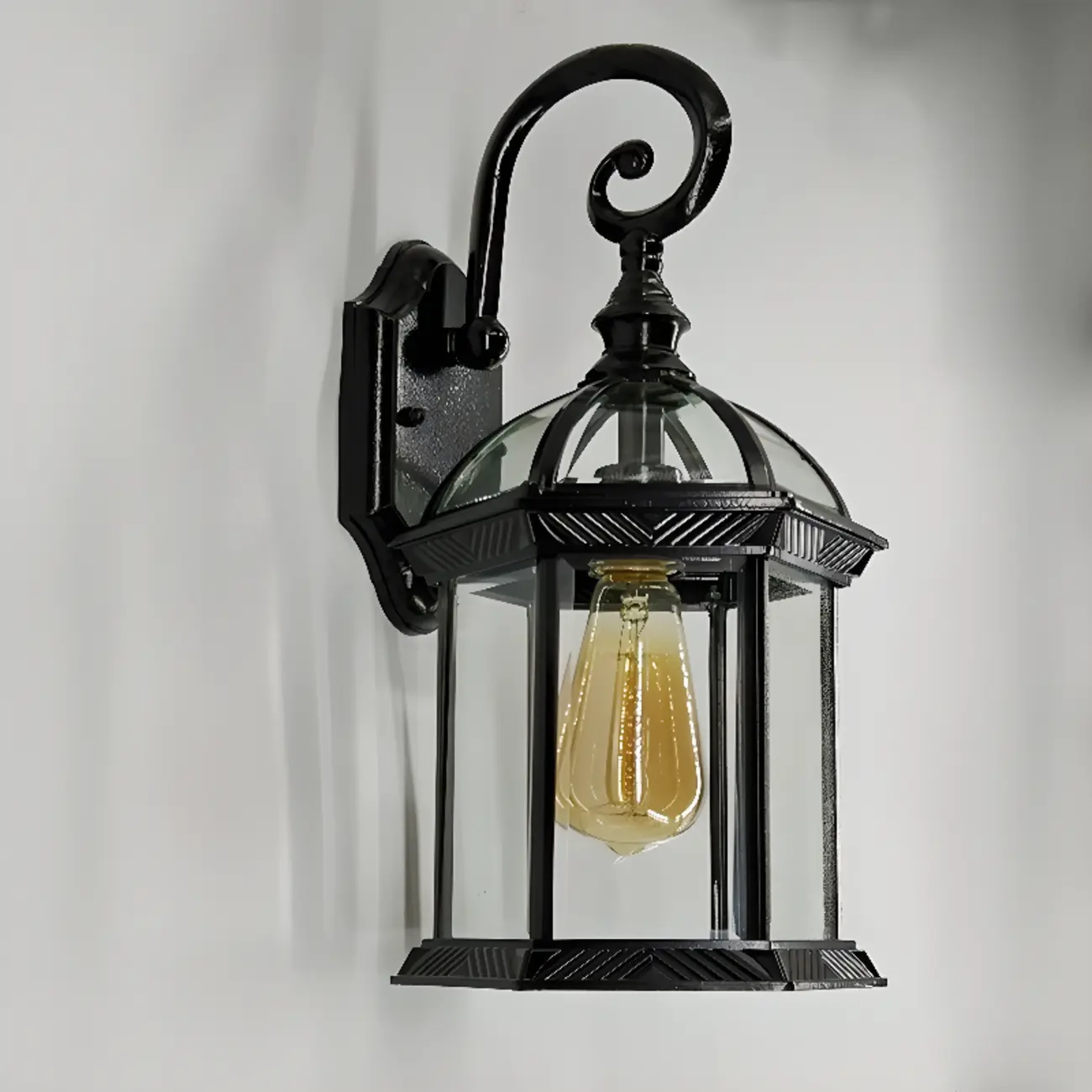 Small Size Modern Metal Lantern Glass Shade Outdoor Wall Light Image - 8 | homeyfad
