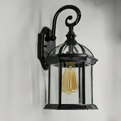 Small Size Modern Metal Lantern Glass Shade Outdoor Wall Light Image - 8