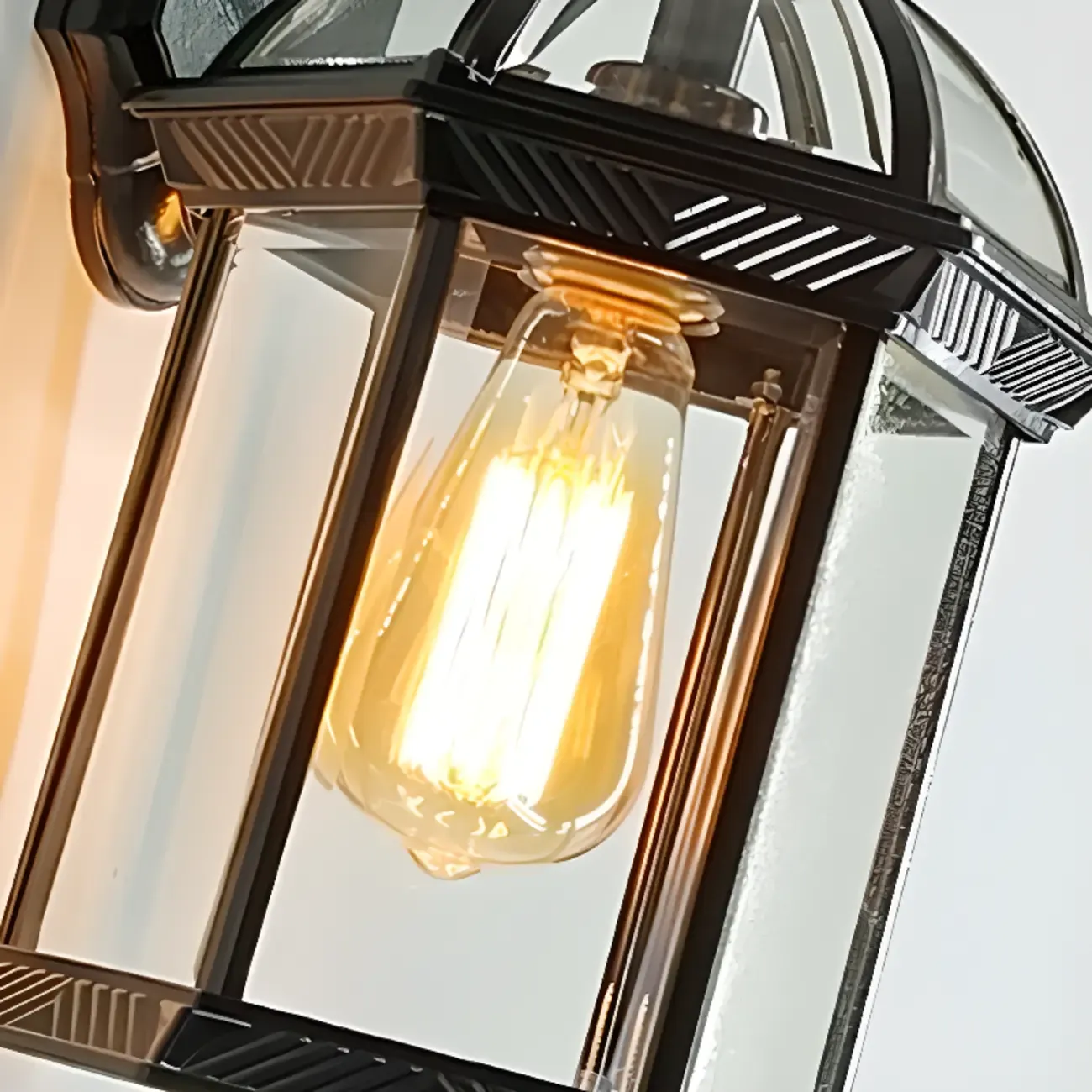 Small Size Modern Metal Lantern Glass Shade Outdoor Wall Light Image - 11