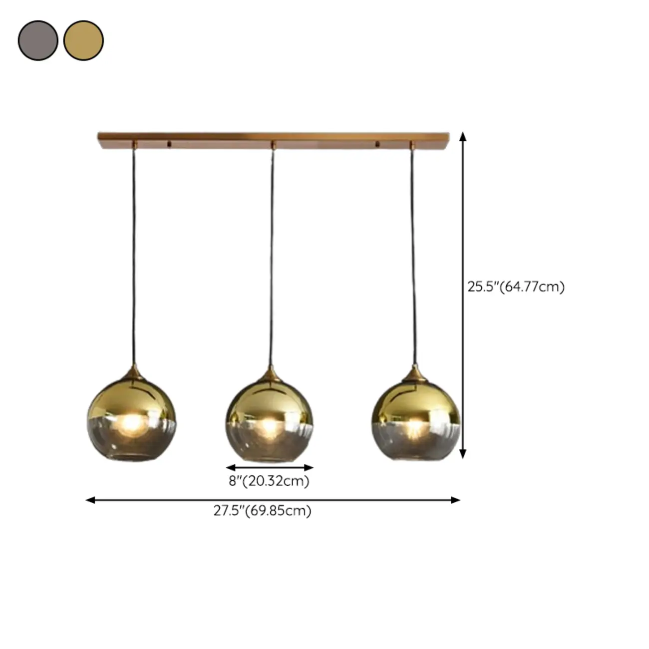 Modern Globe Glass Adjustable Island Light for Kitchen #size