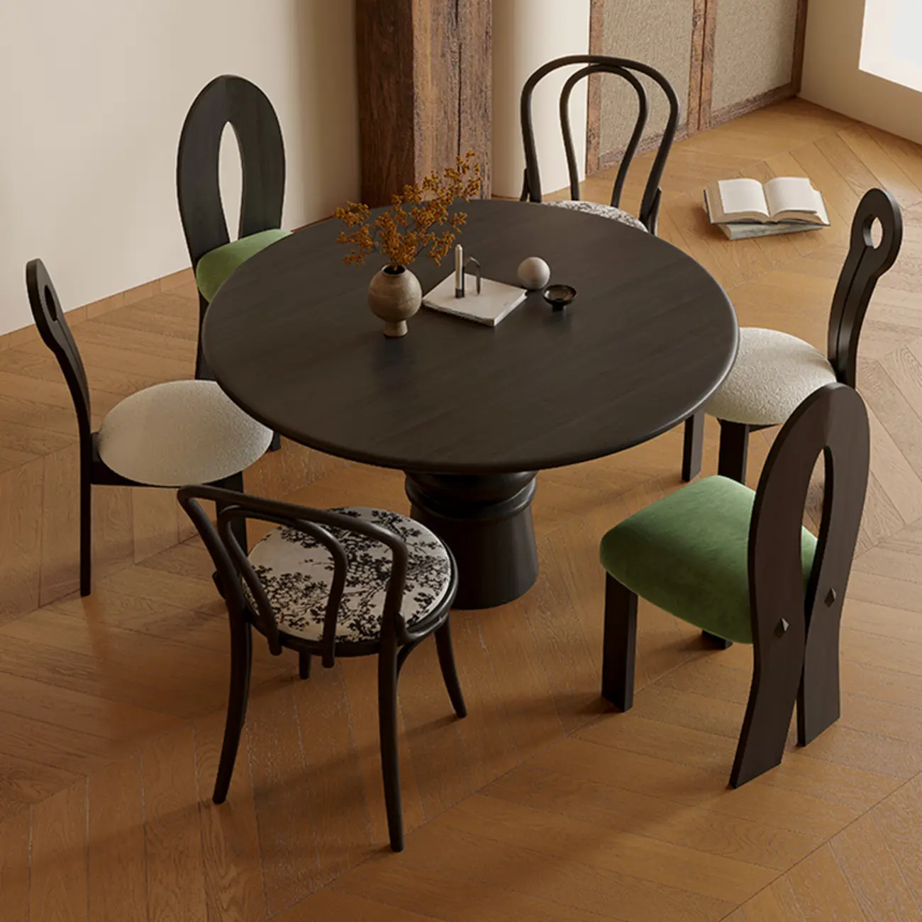 Traditional Dark Brown Wood Round Dining Table Image - 1 | homeyfad
