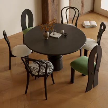 Traditional Dark Brown Wood Round Dining Table Image - 1