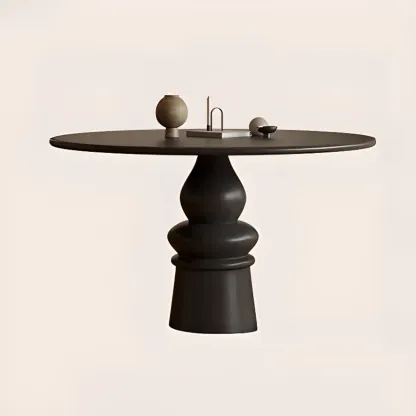 Traditional Dark Brown Wood Round Dining Table Image - 2