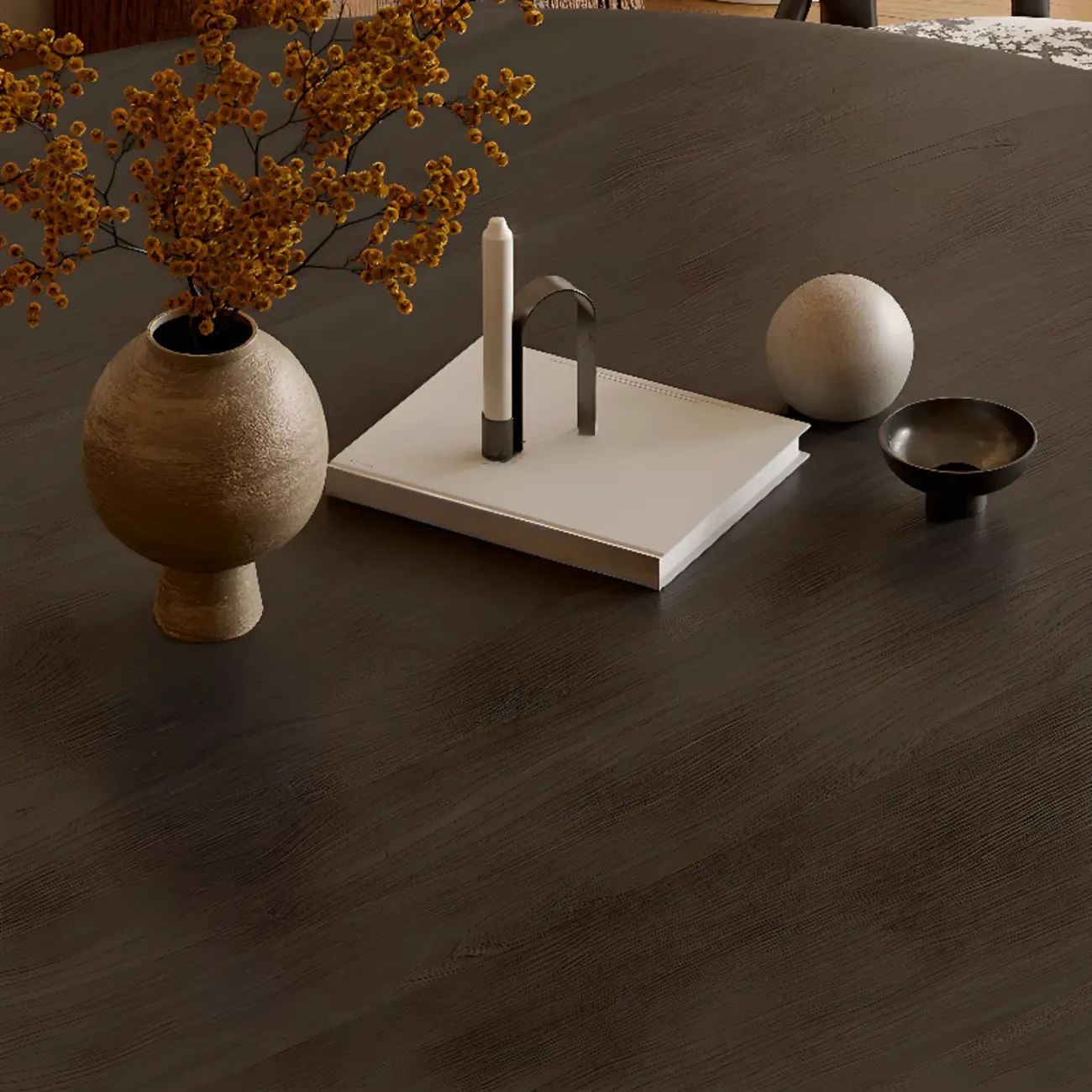 Traditional Dark Brown Wood Round Dining Table Image - 6