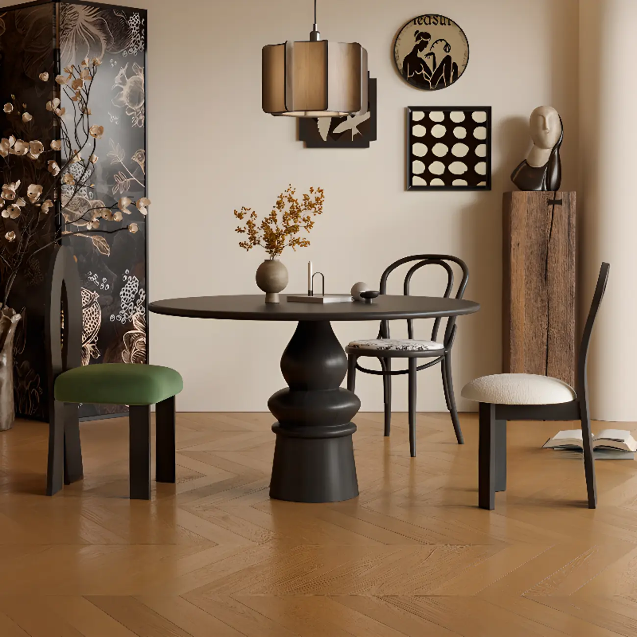 Traditional Dark Brown Wood Round Dining Table Image - 8 | homeyfad