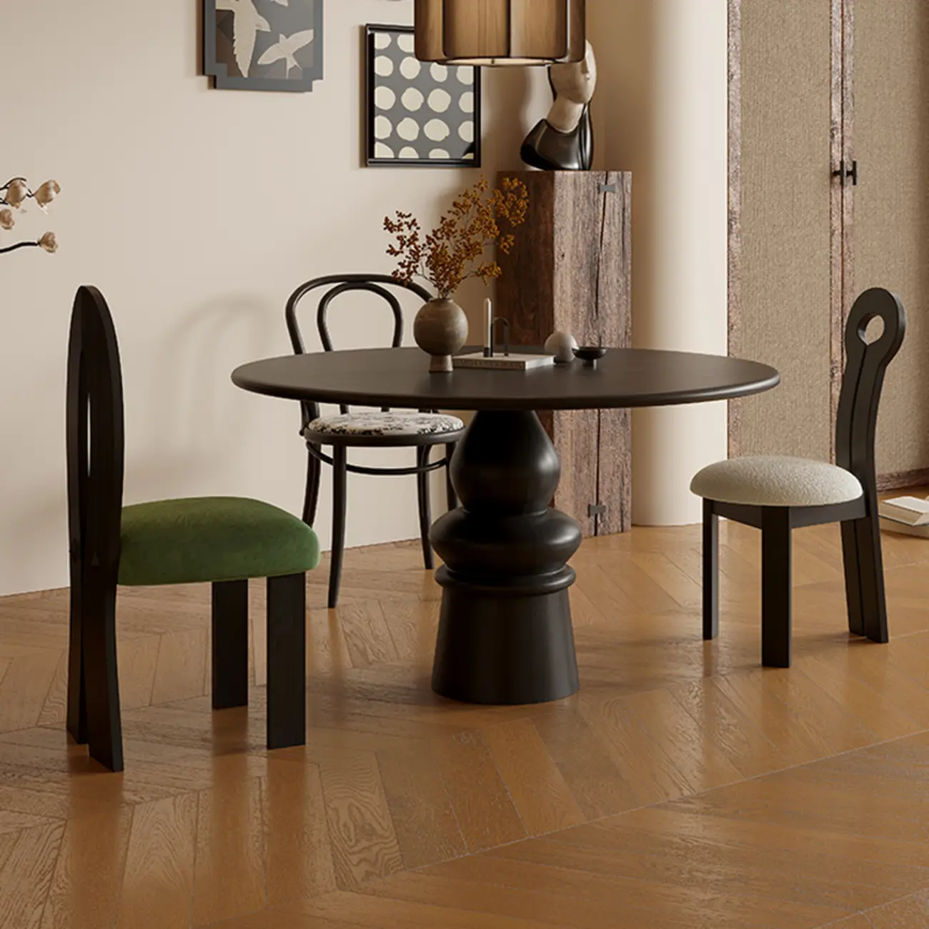 Traditional Dark Brown Wood Round Dining Table Image - 9 | homeyfad