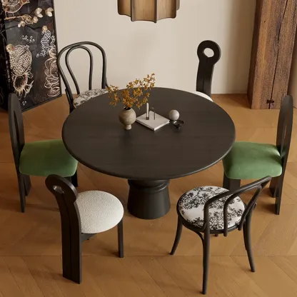 Traditional Dark Brown Wood Round Dining Table Image - 10