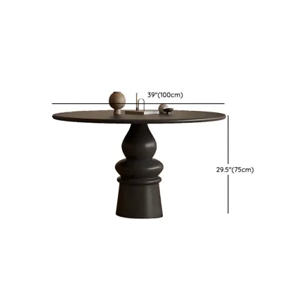 Traditional Dark Brown Wood Round Dining Table Image - 13
