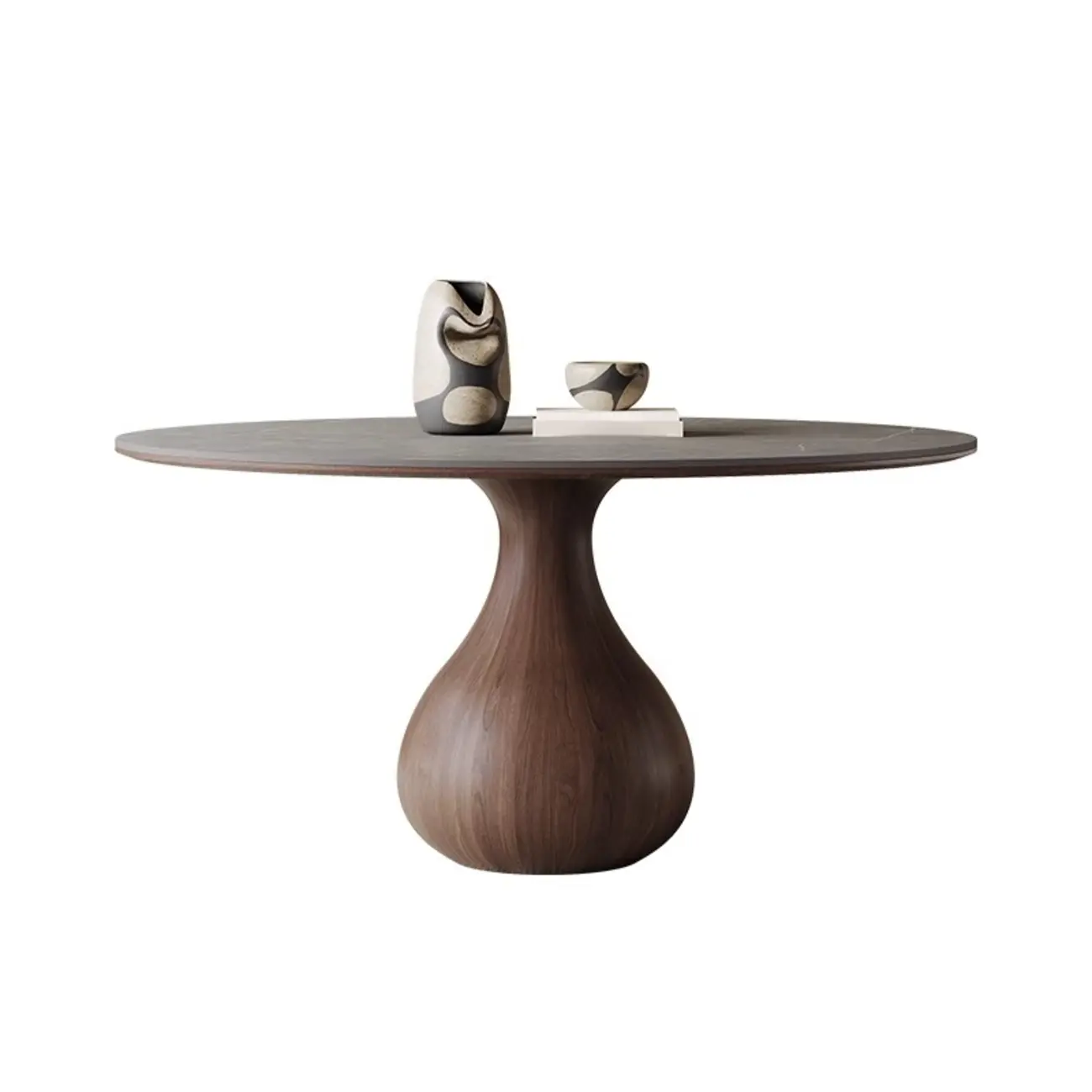 Scandinavian Brown Grey Round Dining Table with Pedestal Image - 6 | homeyfad