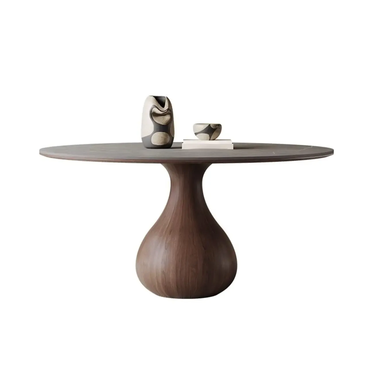 Scandinavian Brown Grey Round Dining Table with Pedestal Image - 6