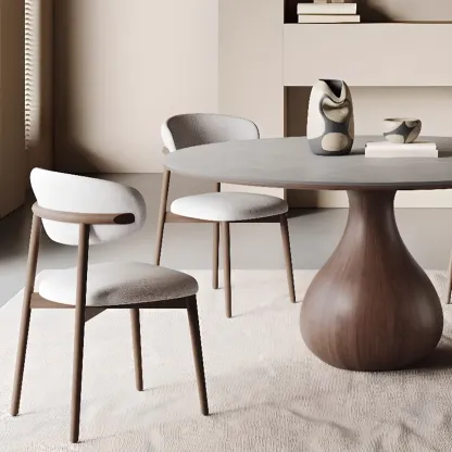 Scandinavian Brown Grey Round Dining Table with Pedestal Image - 8
