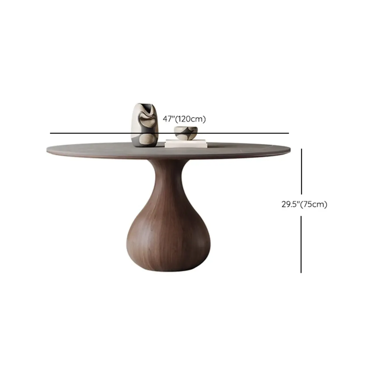 Scandinavian Brown Grey Round Dining Table with Pedestal Image - 10