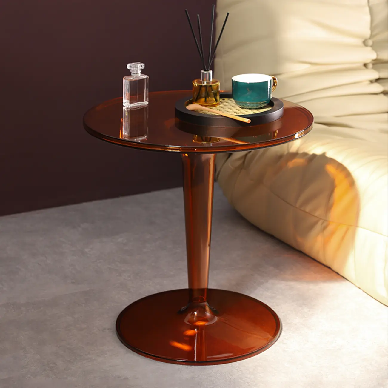 Minimalist Plastic Tawny Round End Table | homeyfad