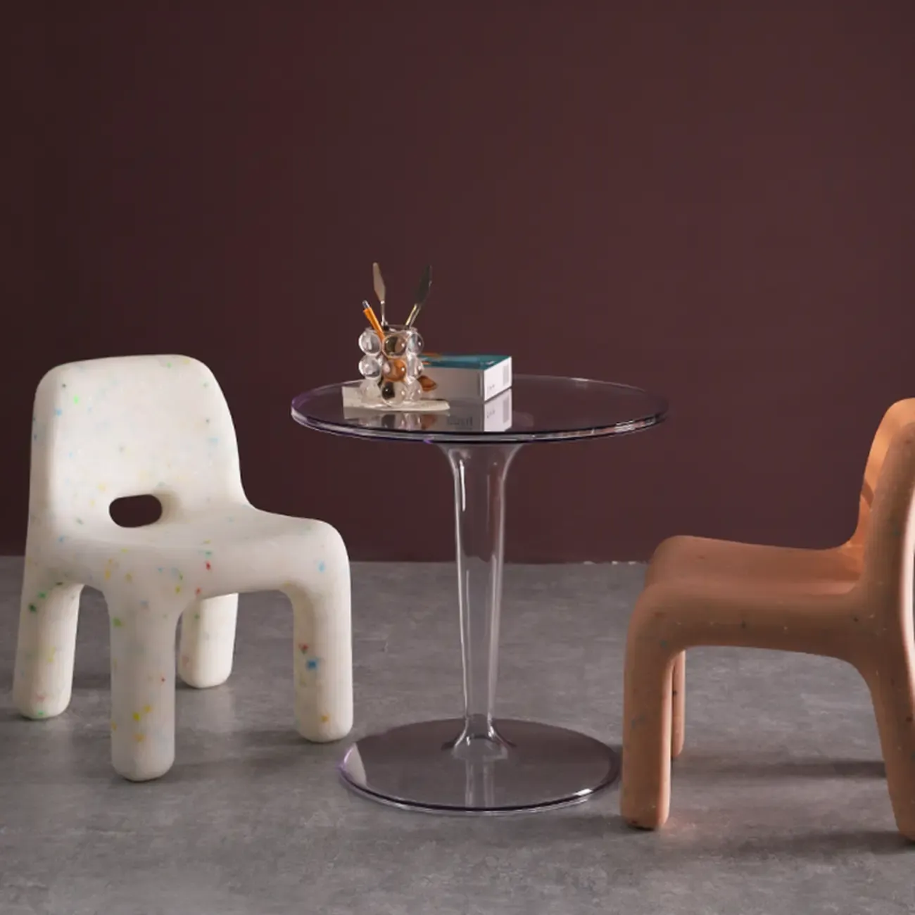 Minimalist Plastic Tawny Round End Table