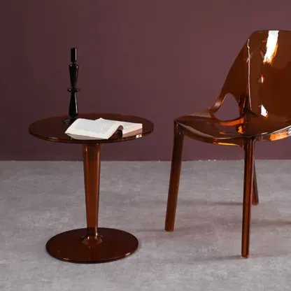 Minimalist Plastic Tawny Round End Table