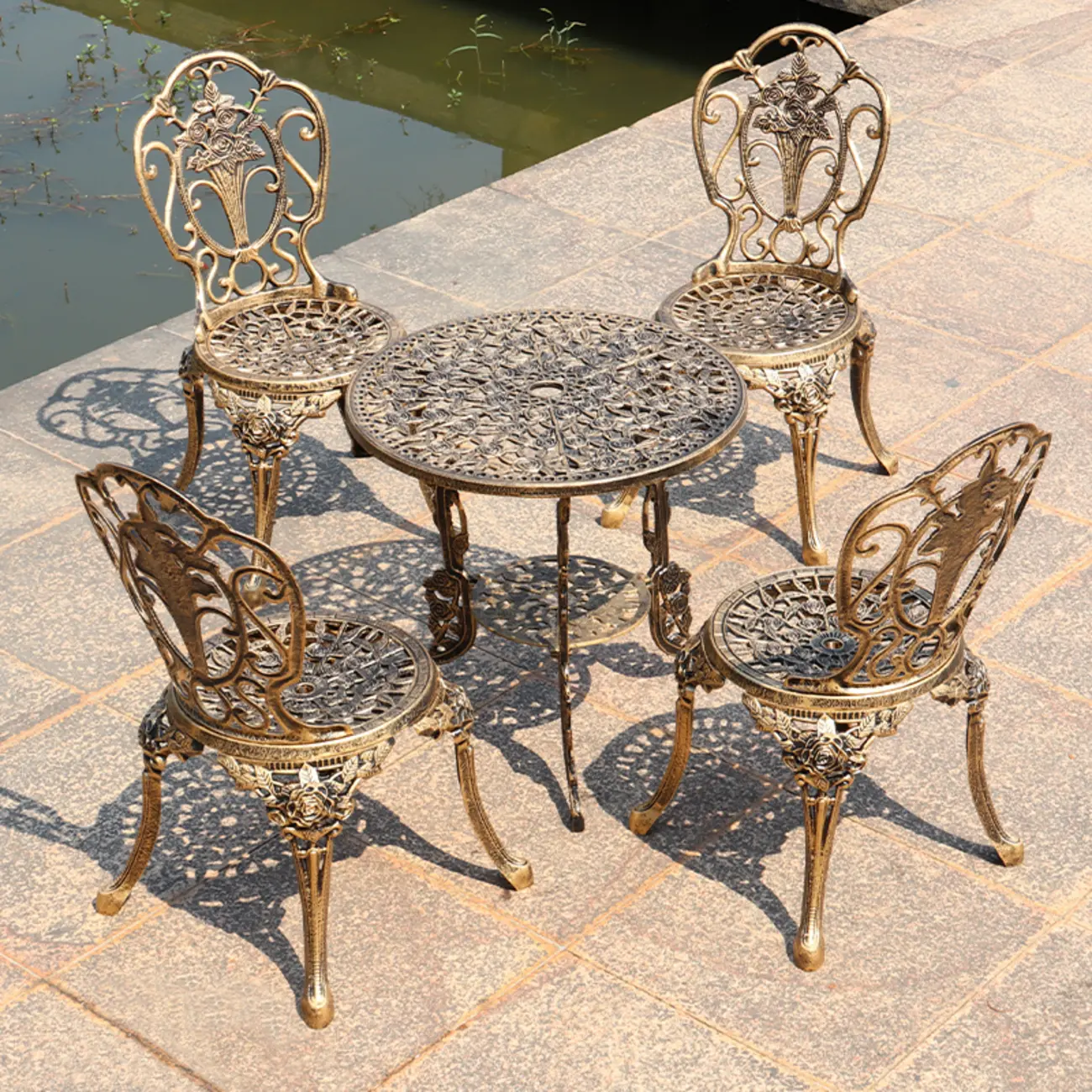 5 Piece Metal Traditional Bronze Round Outdoor Dining Set Image - 1 | homeyfad