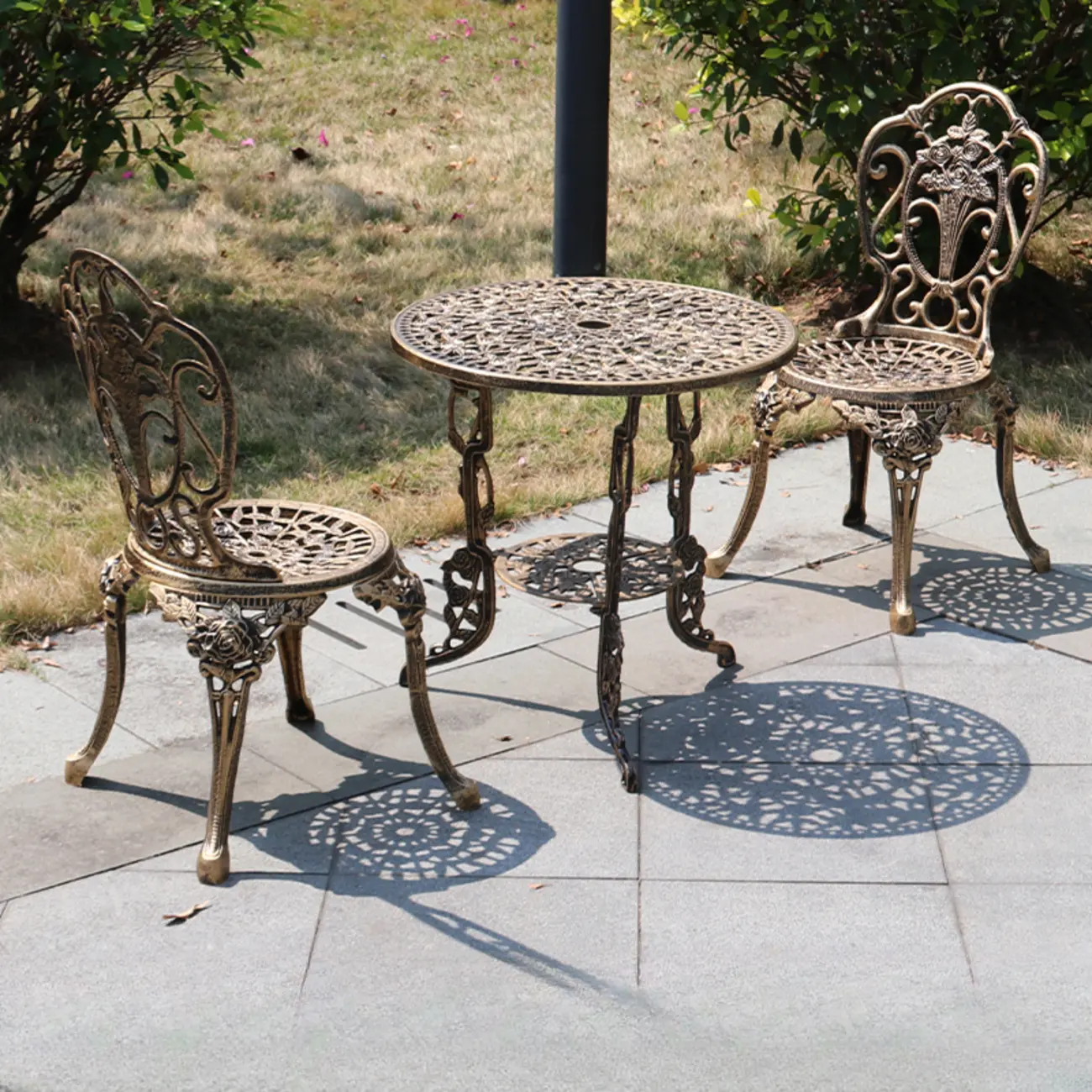 5 Piece Metal Traditional Bronze Round Outdoor Dining Set Image - 2 | homeyfad