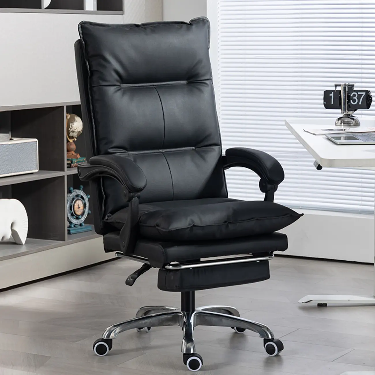 Modern Brown Leather Reclining Executive Office Chair Image - 3 | homeyfad