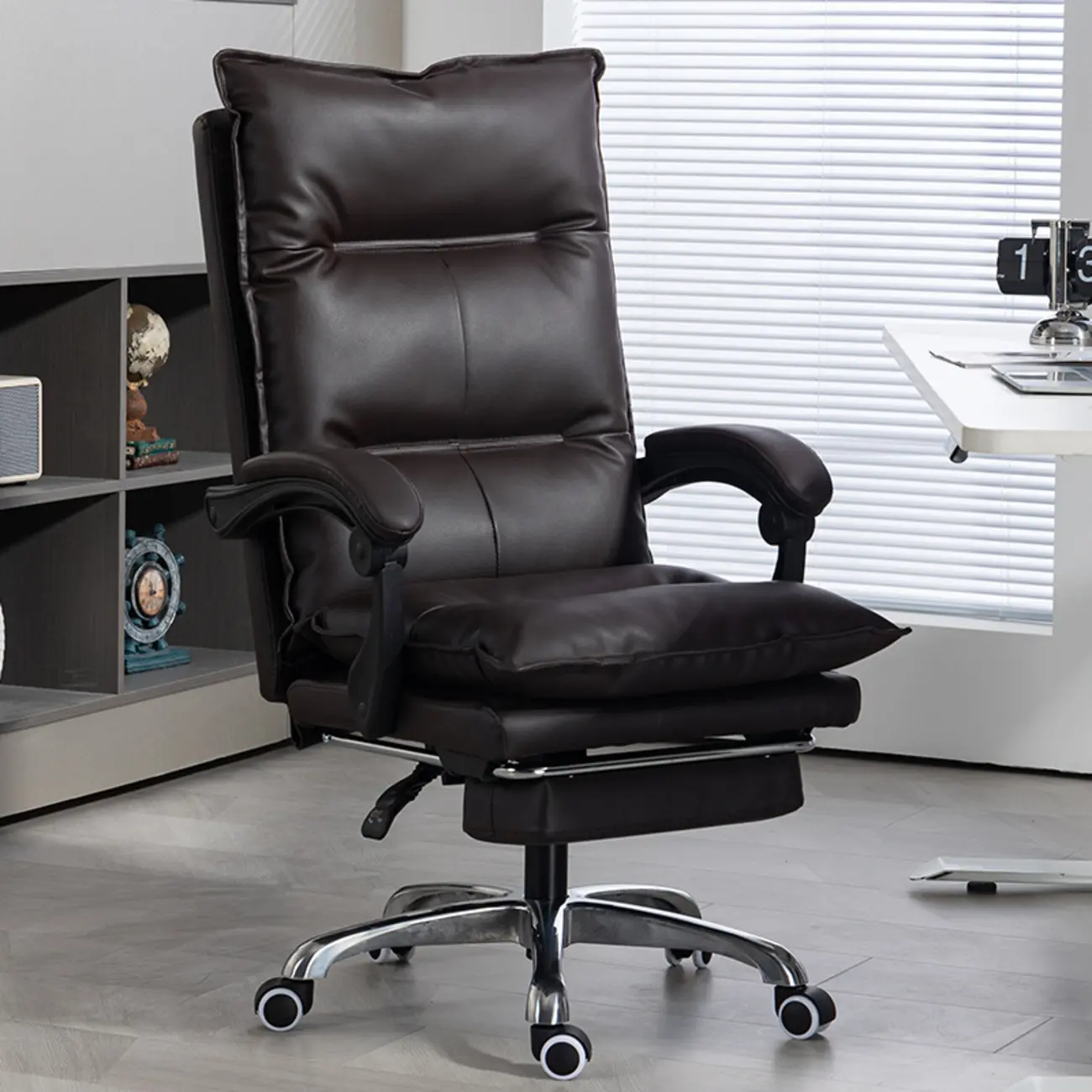 Modern Brown Leather Reclining Executive Office Chair Image - 4 | homeyfad