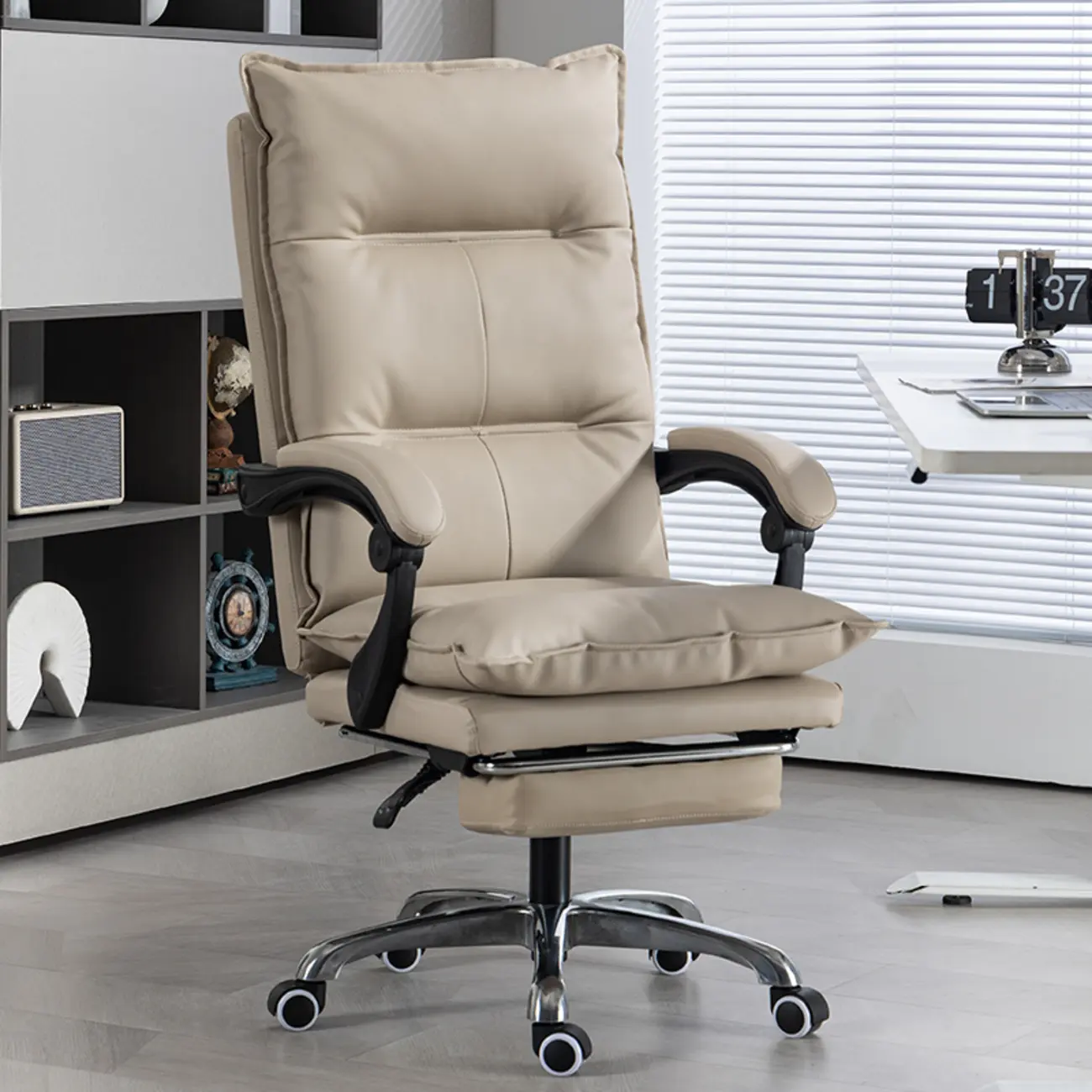 Modern Brown Leather Reclining Executive Office Chair Image - 5 | homeyfad