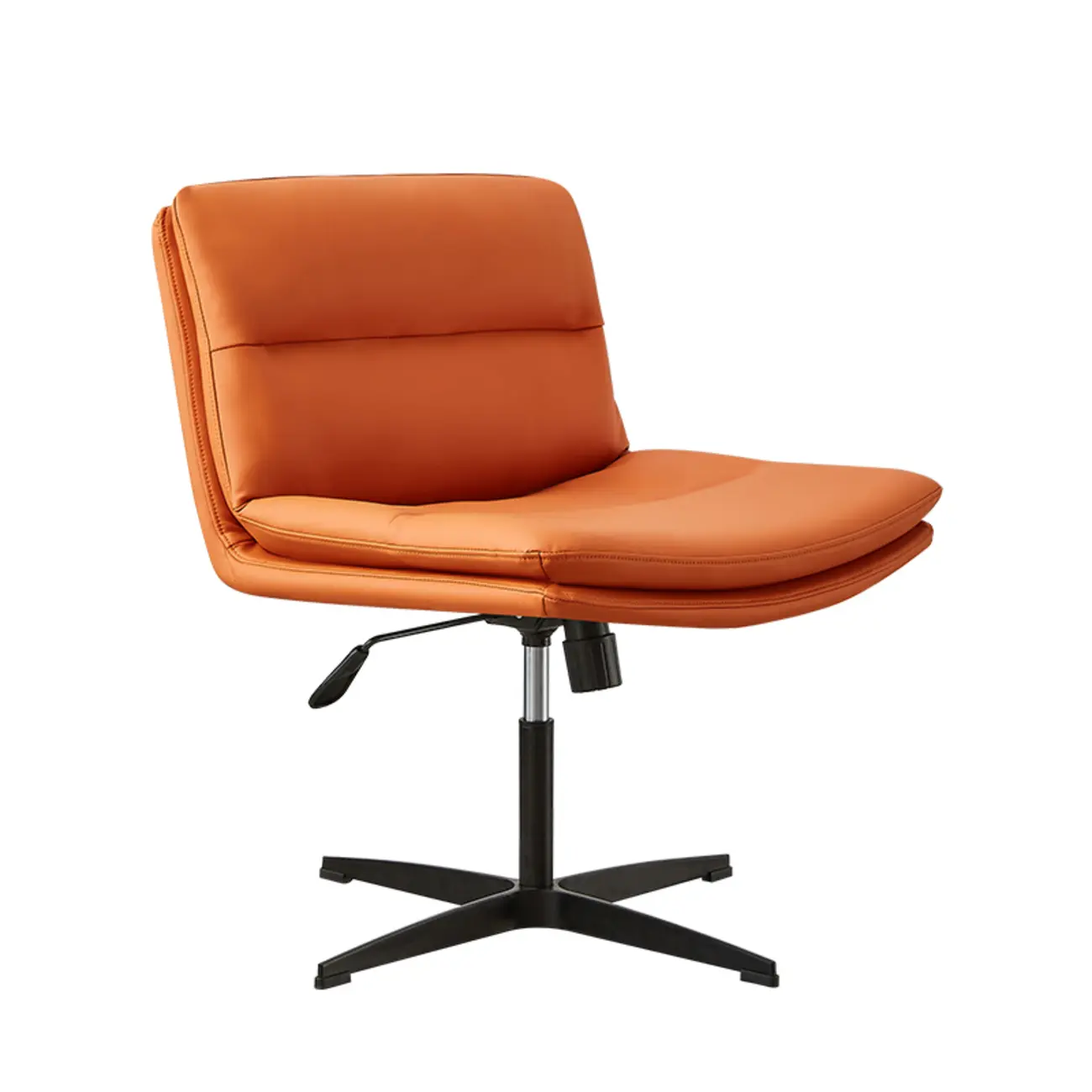 Beige Leather Armless Swivel Wide Office Chair Image - 7 | homeyfad