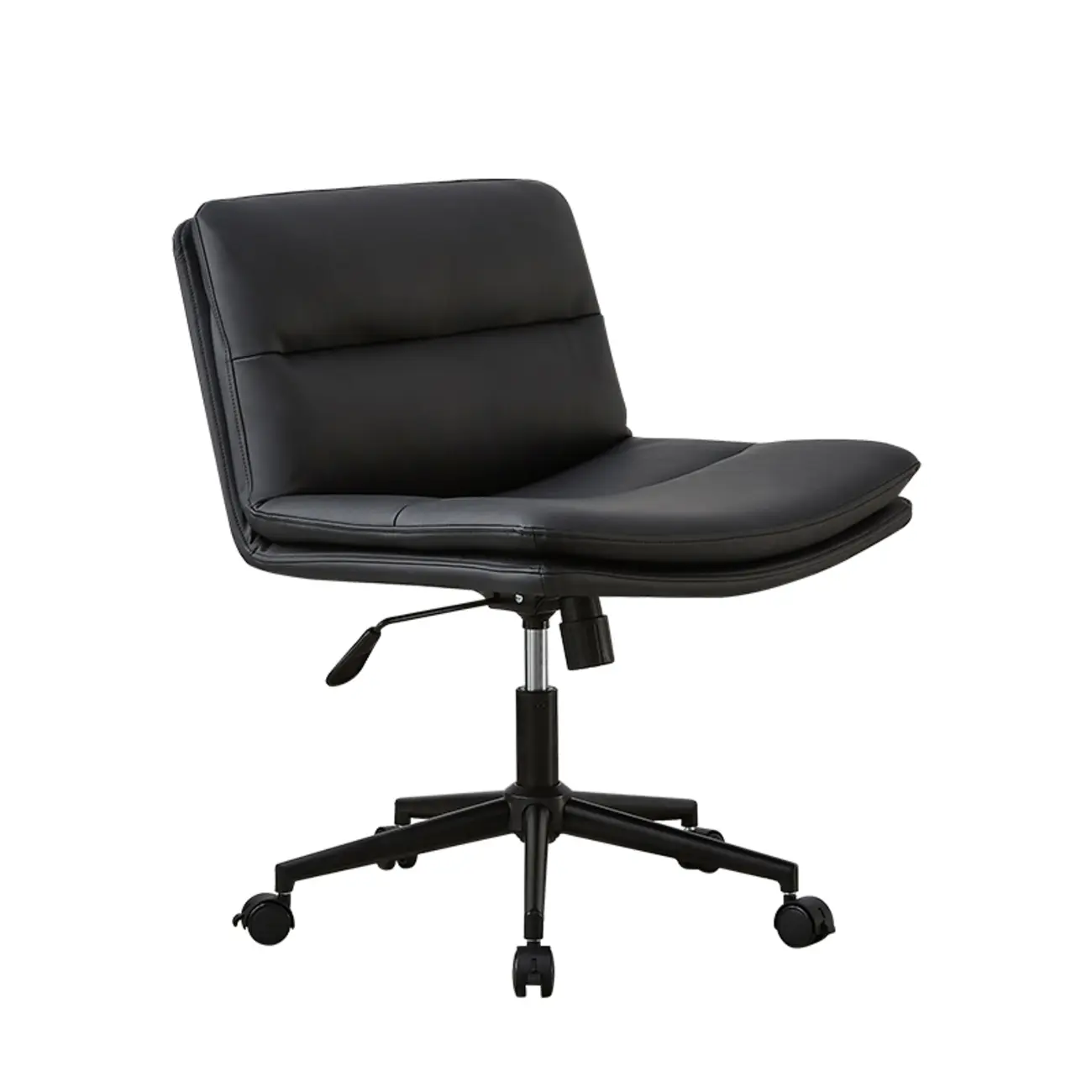 Beige Leather Armless Swivel Wide Office Chair Image - 8 | homeyfad