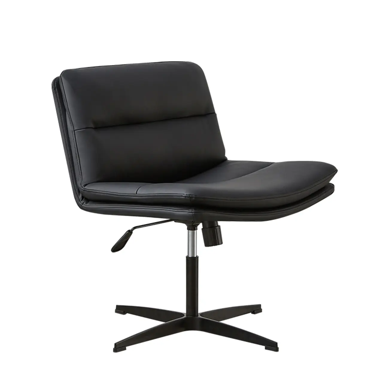 Beige Leather Armless Swivel Wide Office Chair Image - 9 | homeyfad