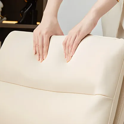 Beige Leather Armless Swivel Wide Office Chair Image - 4