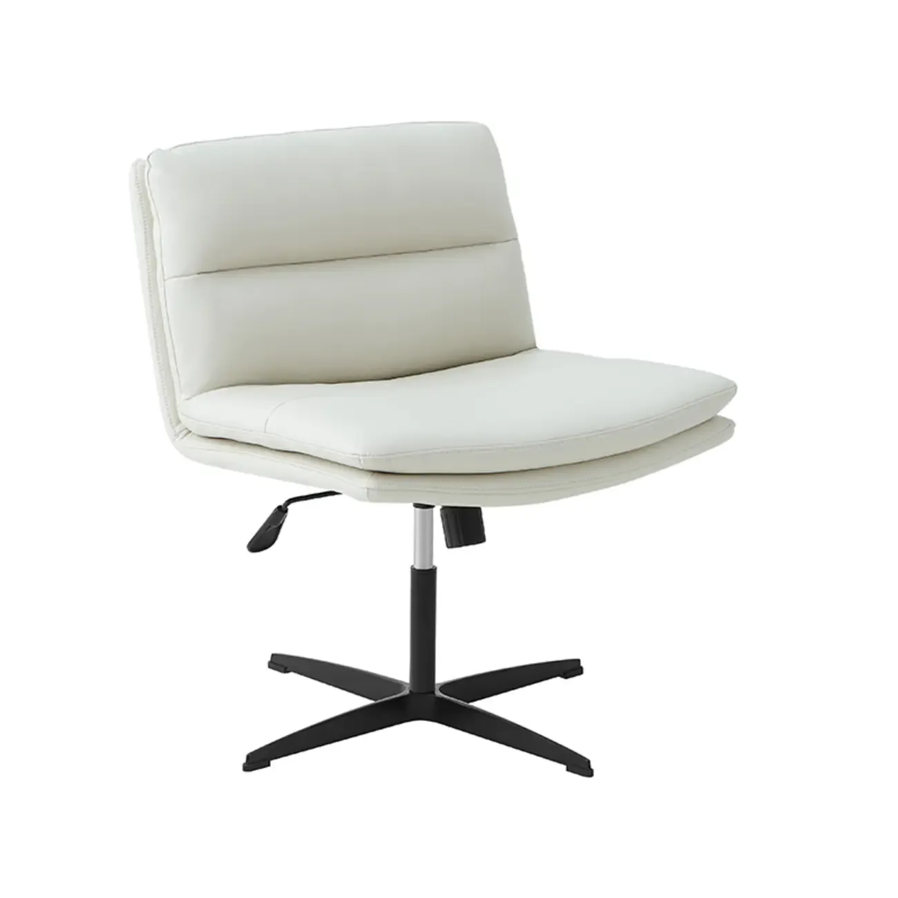 Beige Leather Armless Swivel Wide Office Chair Image - 11