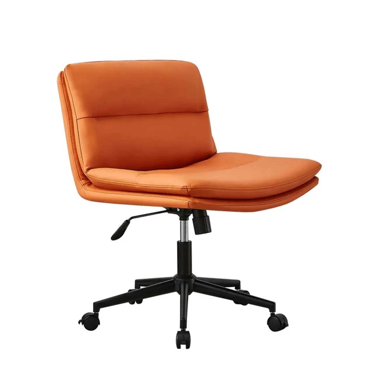 Beige Leather Armless Swivel Wide Office Chair Image - 12 | homeyfad