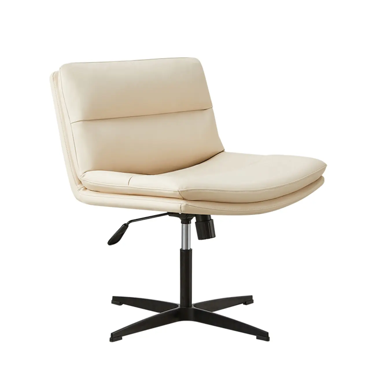 Beige Leather Armless Swivel Wide Office Chair Image - 14 | homeyfad