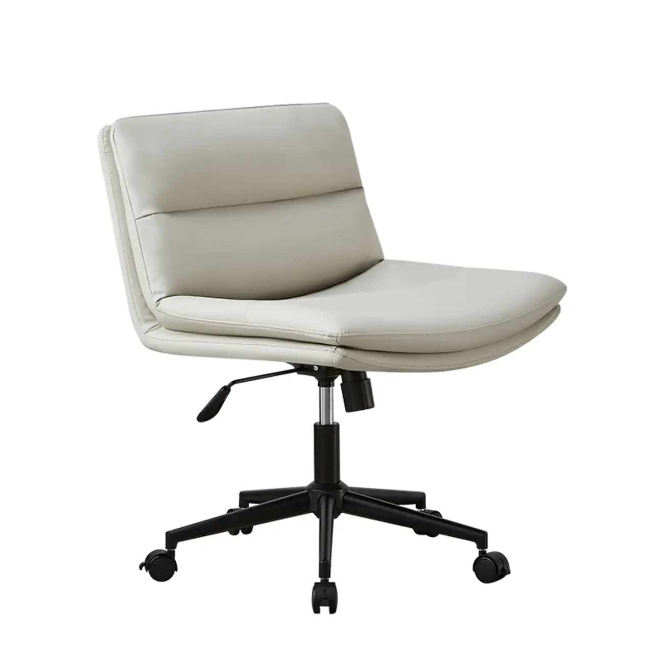 Beige Leather Armless Swivel Wide Office Chair Image - 18 | homeyfad