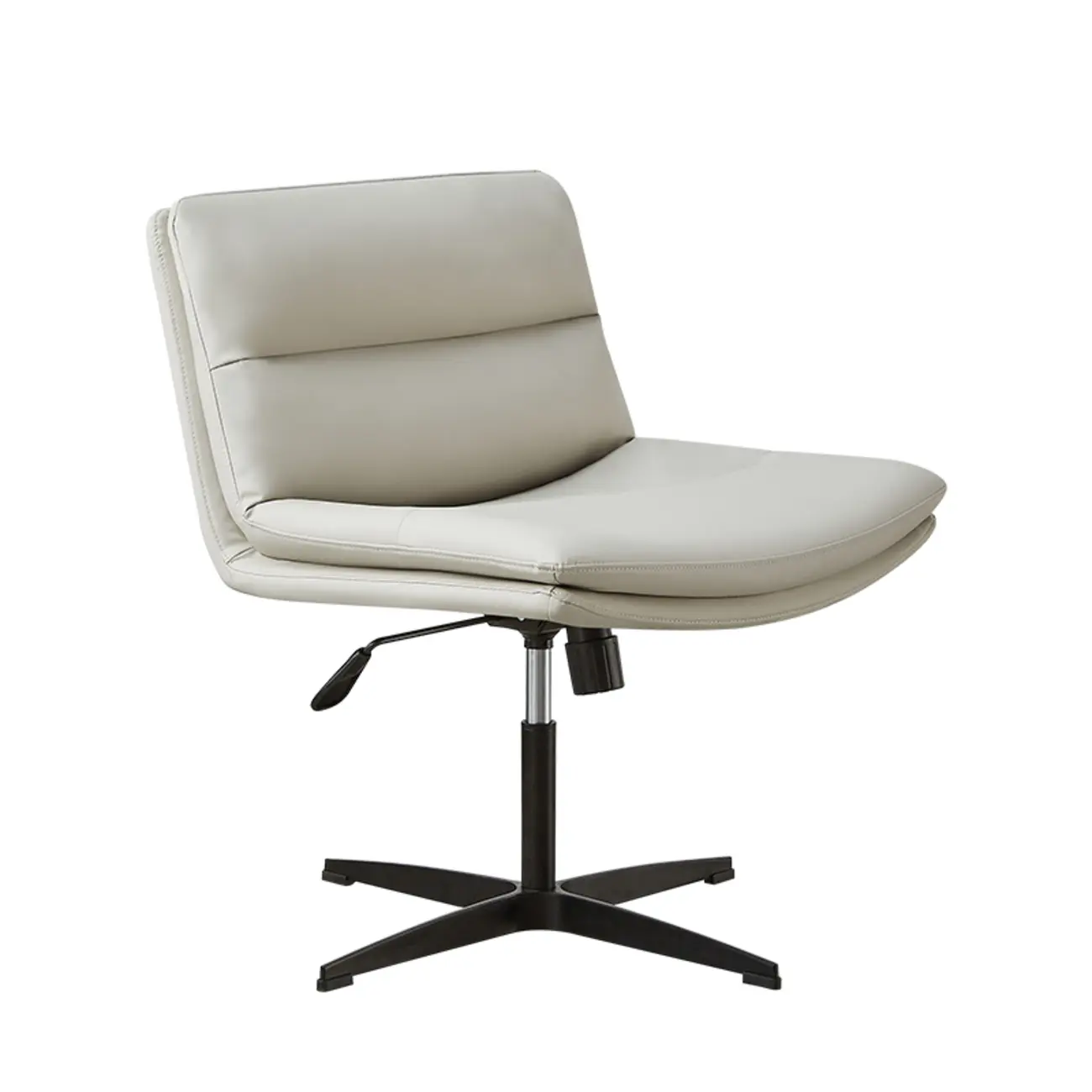 Beige Leather Armless Swivel Wide Office Chair Image - 19 | homeyfad