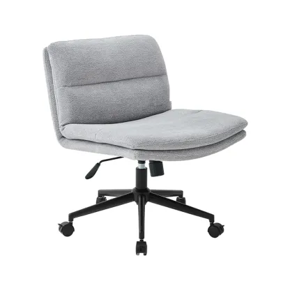 Beige Leather Armless Swivel Wide Office Chair Image - 20